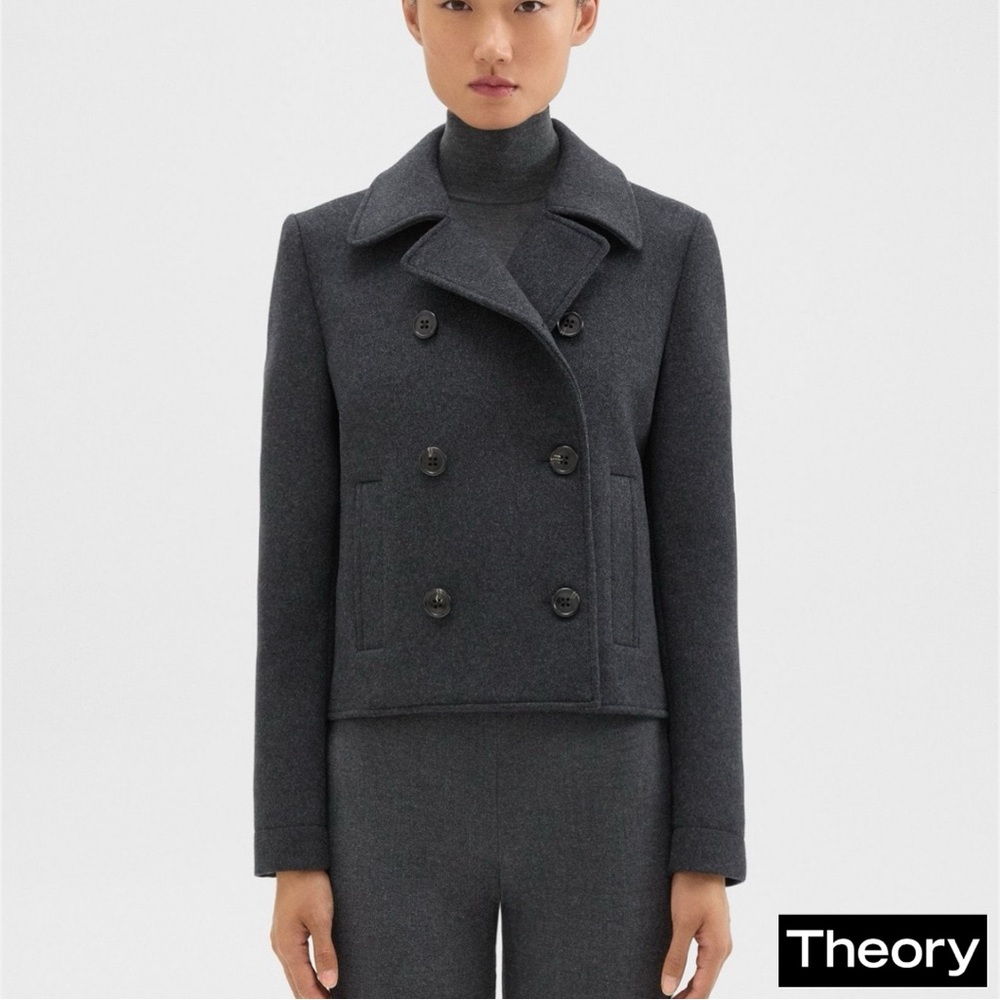 Theory Women's Charcoal Gray Double-Breasted Pea Coat